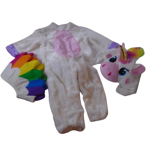 Toddler Unicorn Costume Jumpsuit White Rainbow Size 12/18 Months. - Picture 3 of 5